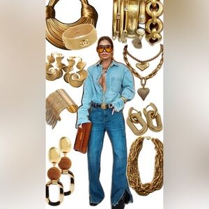 Stylish Denim Shirt with Gold Accessories